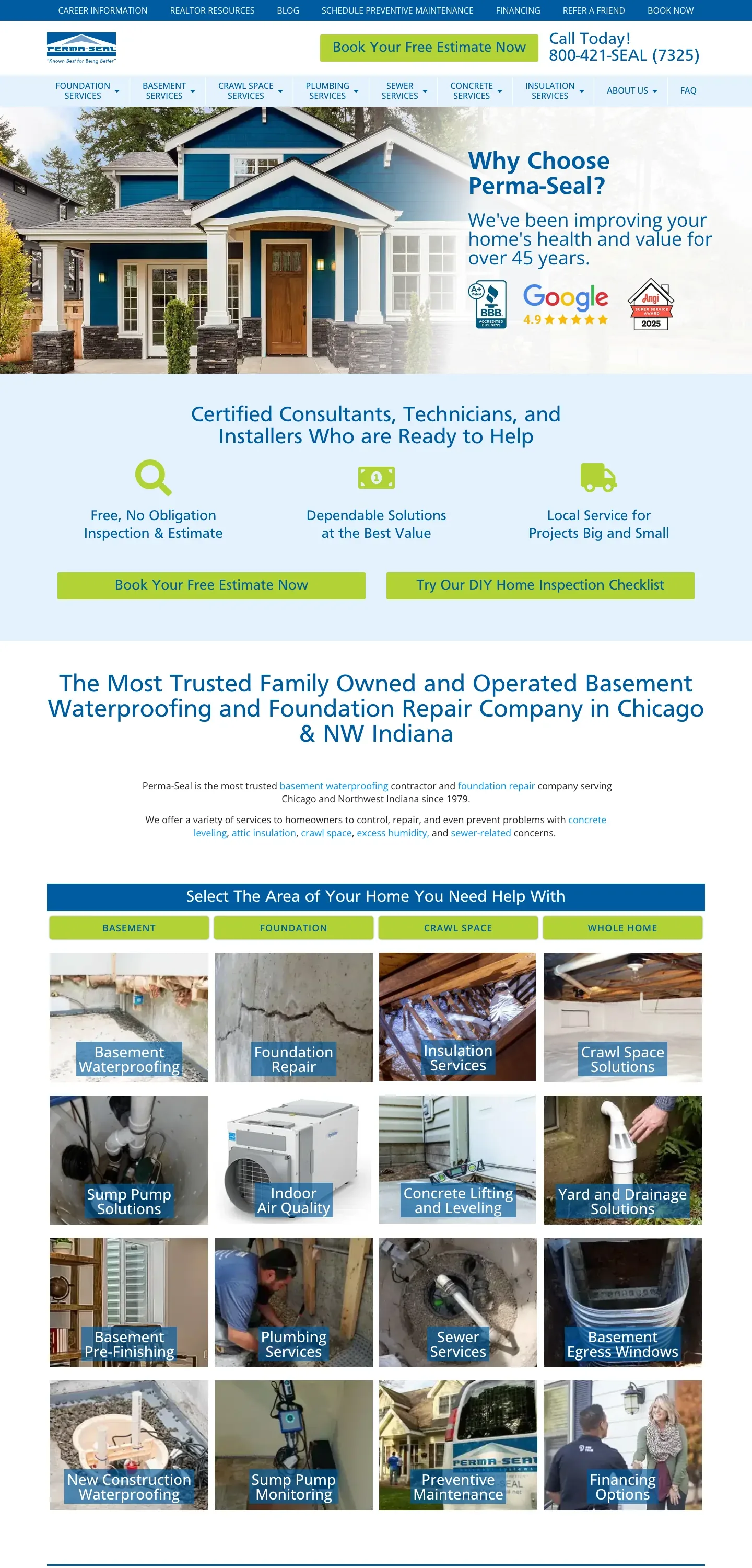 Perma-Seal website before the redesign, full page