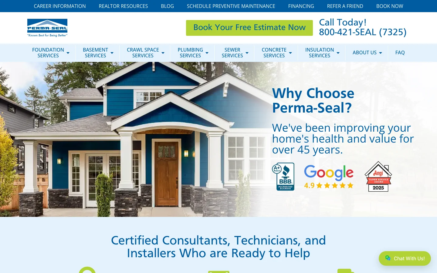 Perma-Seal website before the GroundTrust redesign